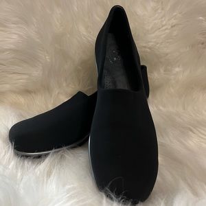 SAS Tripad black bliss slip on wedge comfort microfiber shoes.